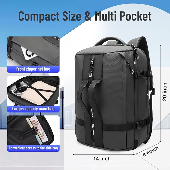50L Waterproof Carry on Travel Backpack for Men Women, Airline Approved Convertible Duffle Backpack Luggage Bag, TSA Overnight Bags, Fits 17" Laptop Smart Backpack-Grey - Image 3