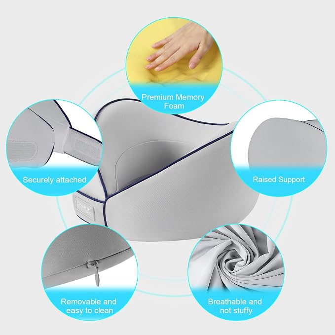 Travel Neck Pillow for Airplanes, Neck Support Pillow for Sleeping & Pain Relief, Stuffable Cervical Pillow, Portable Travel Essentials for Plane, Car & Office(Gray) - Image 4