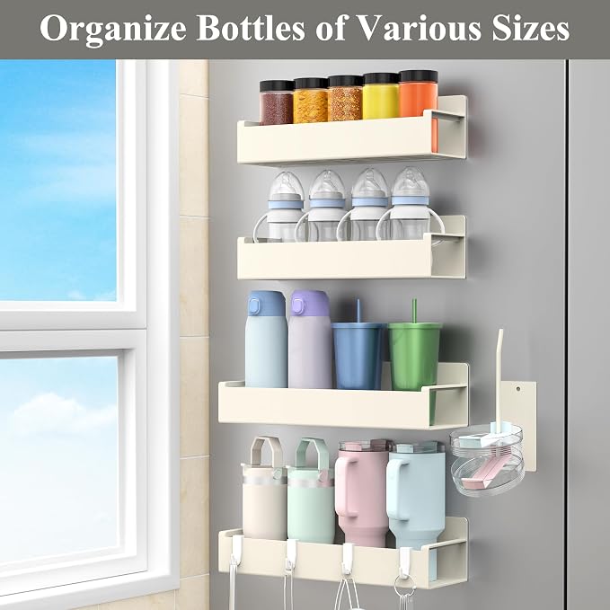 HuggieGems Magnetic Water Bottle Holder for Refrigerator, Cup Holder Organizer for Stanley and Tumbler for Kitchen, 4 Pack, Cream White - Image 6