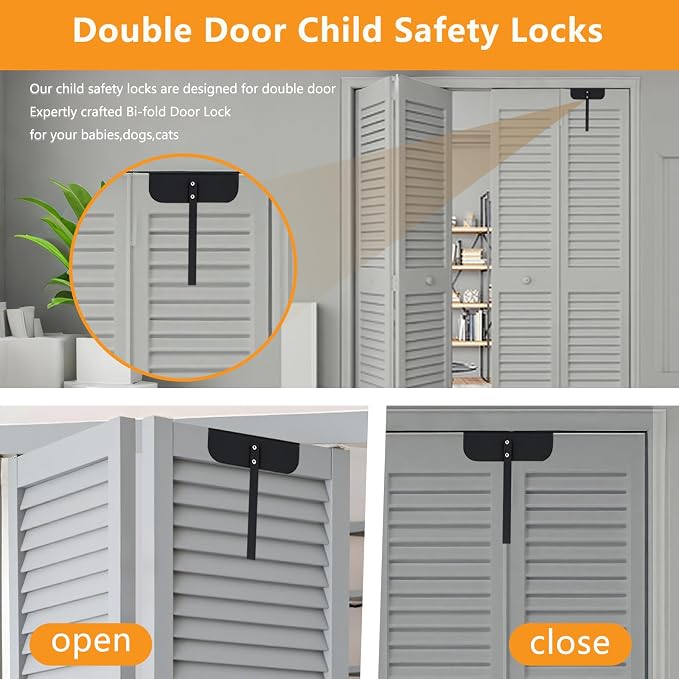 Adjustable Metal Bi-fold Door Lock, Keep Safety, Black, 2 Pack | Bifold Door Lock Kit for 0.6-2 Inch Thick Doors, Protection Child and Pet Proof Bi-fold Door Lock for Closet Cabinet Pantry - Image 2