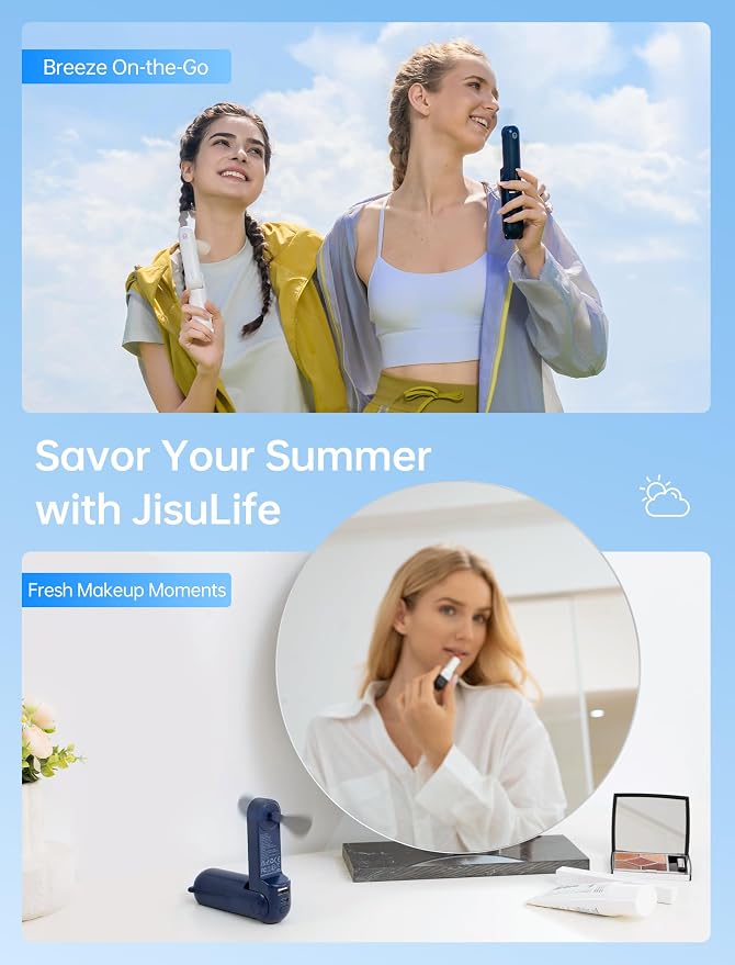 JISULIFE 3 IN 1 Portable Fan with Power Bank & Flashlight Featured | 19H Max Cooling, USB Rechargeable, Pocket-Sized Handheld Fan for Travel, Cruise, Concerts, Makeup, Summer Gifts for Women - Image 6
