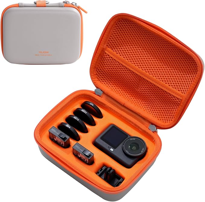 TELESIN DisAdv Carrying Case for DJI Osmo Action 6 and Official Accessories | Xtra Edge Muse Case, Waterproof Hard Carrying Bag for Camera Batteries Filter Mount, Hard Shell Action Camera Bag, Grey - Image 2