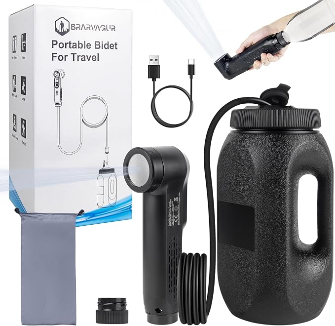 Portable Bidet for Travel, 1600mAh Electric Handheld Bidet with 2.5L Tank | USB-C Rechargeable, Dual Spray Modes (Jet/Shower), Personal Hygiene Sprayer for Home, Camping, Postpartum & Elderly Care by BrarvagurOutdoorgears
