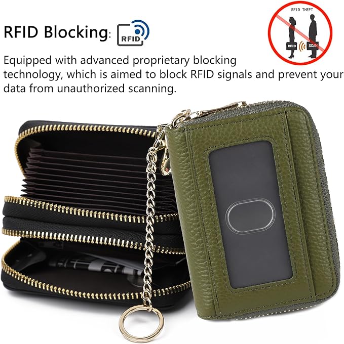 imeetu Rfid Credit Card Holder, Businese Card Case, Wallet for Women Men | Genuine Leather Card Wallet with id Window, Keychain & Double Zipper, Water-resistan Small Wallet with Gift Box, Daily Travel - Image 5