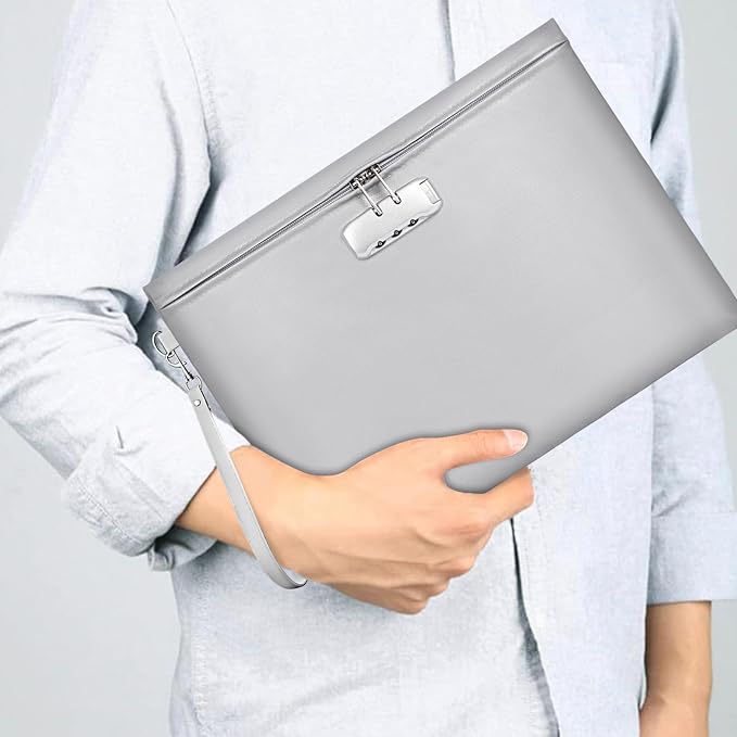 Fireproof Document Bag with Lock,Waterproof Money Pouch,14.3"x10.2" | Zipper Closure, Portable Safe Storage for Letter Size Files, Cash, Cell Phone, Tablet, Credit Card, Passport, Gray - Image 2