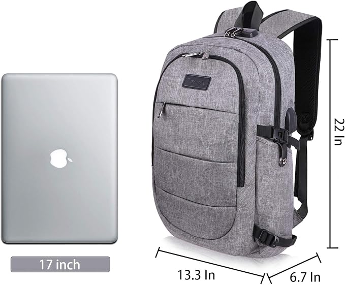 Tzowla Travel Laptop Backpack Water Resistant Anti-Theft Bag with Giant Tumbler Holder Pocket and Lock 17.3 Inch Computer Business Backpacks for Women Men Work College Gift,Casual Daypack(Grey) - Image 6