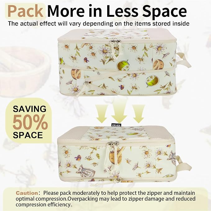 Extra Large Compression Packing Cubes for Carry On, 4 Set Lightweight Travel Packing Organizers with Breathable Mesh, Expandable Compression Cubes for Travel, Herbal - Image 4