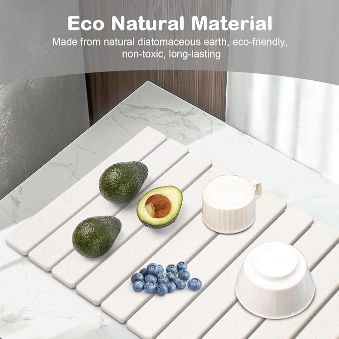 Large Stone Dish Drying Mats for Kitchen Counter, Quick Drying Collapsible Dish Drying Mat, Eco-Friendly Absorbent Diatomaceous Earth Mats for Dishes Cups, Match Any Countertop (White 24"×16" & 8"x4") - Image 5