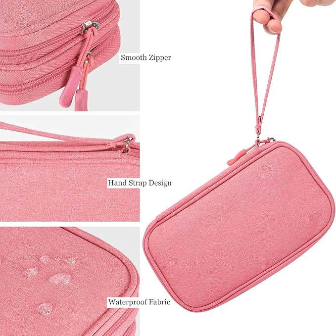 CAAORDKSO Electronic Accessories Case, Electronics Organizer Pouch Bag, Portable Travel Cable Organizer Case, Tech Storage Bag for Cable, Cord, Charger, Phone, Power Bank, Earphone (Dark Pink, Large) - Image 6