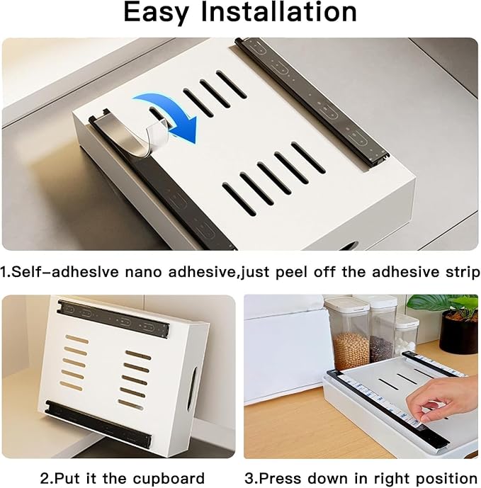 2 Pack Pull Out Cabinet Organizer, Adhesive Slide Out Drawer for Cabinets, Peel and Stick Pull Out Drawer Shelves, Multifunctional Drawer Organizers for Kitchen,Bathroom, Bedroom (White) - Image 8