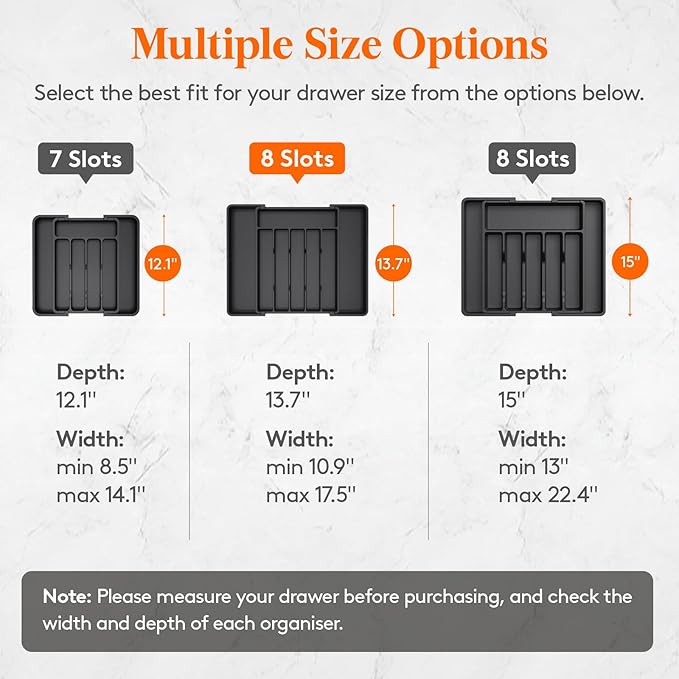 Lifewit Expandable Silverware Drawer Organizer, Kitchen Utensil Tray | BPA-free Plastic Flatware Cutlery Holder, Space-Saving Storage for Spoons Forks Knives, 11-18 x 14 x 1.5“, Black - Image 3