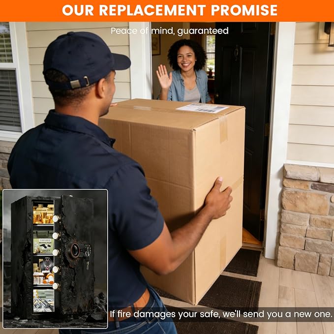 35-Min 1700°F Fireproof Safe for Home Documents, 27.6" Tall Large Safe Box | 64LBS Heavy-Duty Safe with Alarm System and Sensor LED Light, Fire Safe for Office Security - Image 9