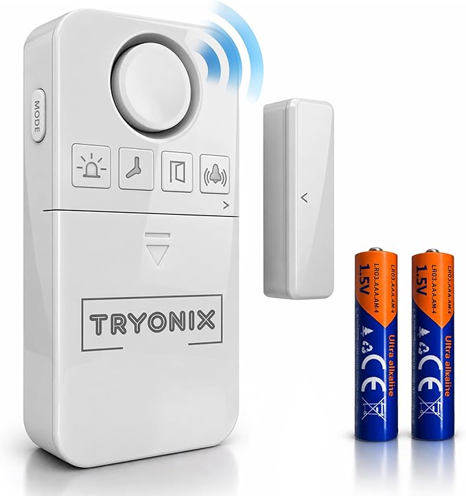 Door Alarms When Opened for Kids & Elderly– 130 dB Loud Door & Window Alarm, 1.2” Wide Gap Sensor, Instant & Delay Alerts, 3 Volume Levels, AAA Batteries Included, Low Battery Alert, 1 Pack by TRYONIX