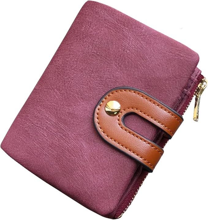 AOXONEL Women's Rfid Small Bifold Leather Wallet Ladies Mini Zipper Coin Purse id card Pocket,Slim Compact Thin by AOXONEL