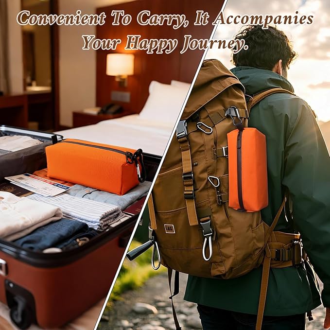 Small Toiletry Bag for Men, Travel Bag Waterproof and Foldable for Storage Mini Toiletry Bag Equipped With Carabiner for Easy Portability (orange) - Image 4