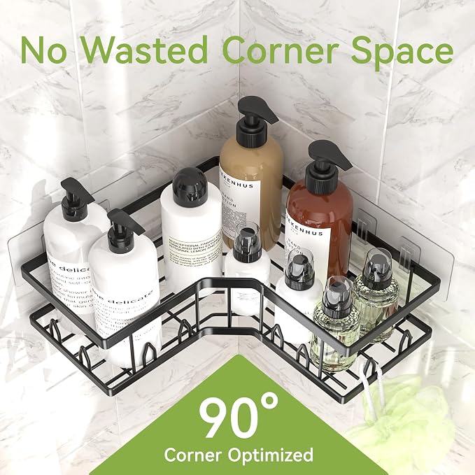 Shower Shelf Corner, Adhesive Shower Caddy Rustproof, Shower Shelves Corner with Soap Holder, No Drilling Shower Corner Organizer for Dorm, Renters Bathroom, Black, 3 Pack - Image 2