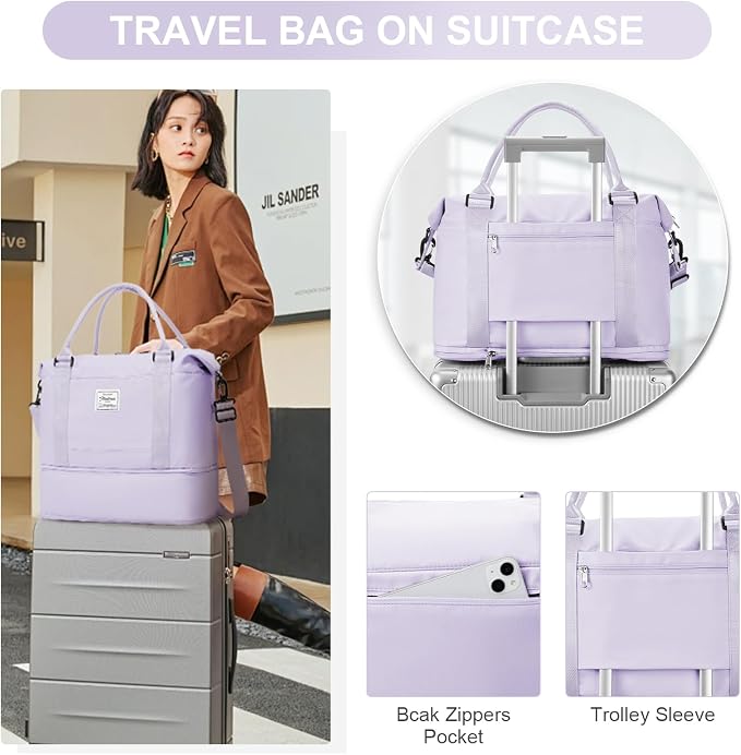 Travel Duffel Bag, Sports Tote Gym Bag, Shoulder Weekender Overnight Bag for Women - Image 2