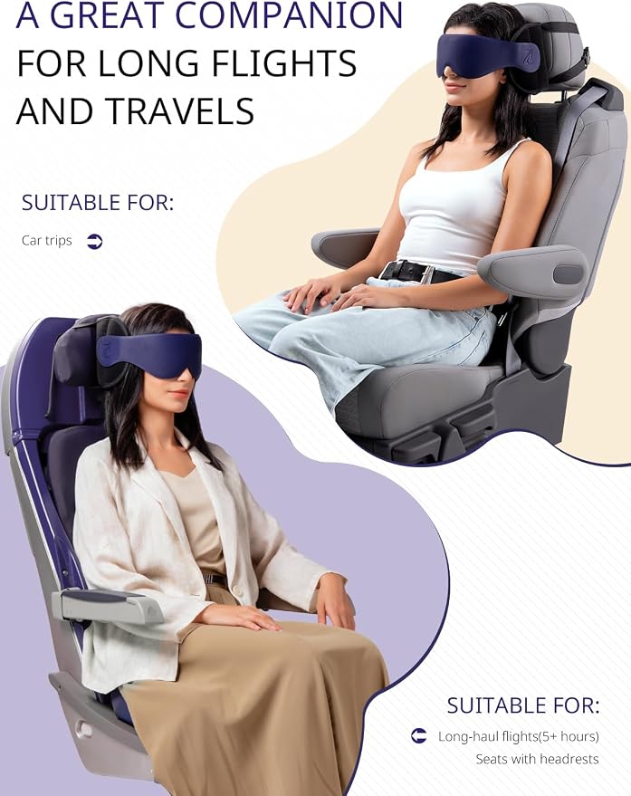 Travel Pillow, Airplane Neck Pillow with 3D Eye Mask for Sleeping | Round Edge Plane Head Strap 360°Headrest Support for Long Flight, Stop Bobblehead, Travel Essential for Car Road Trip Red - Image 8