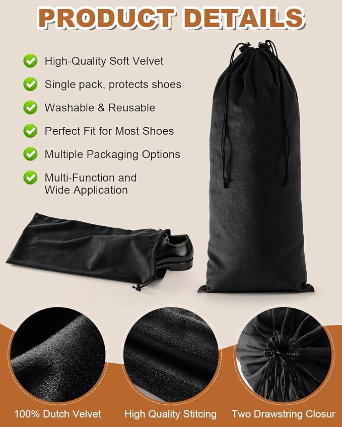 4 Pcs Single Shoe Bags for Travel, Velvet Bag, Black Beauty, 17.3x8.6 Inch | Washable & Reusable Travel Shoe Bags, Dustproof Shoe Bags with Drawstring Closure, Suitable for Travel, Home Storage - Image 2