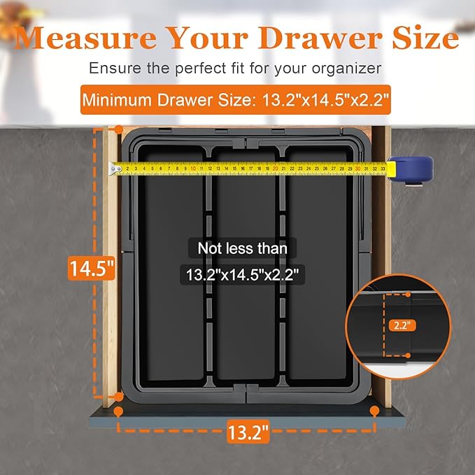 Large Utensil Drawer Organizer Expandable Silverware Organizer for Kitchen Drawer Adjustable Cooking Utensil Holder Cutlery Flatware Tray Spatula Tools Gadgets Storage Dividers Plastic Black - Image 5