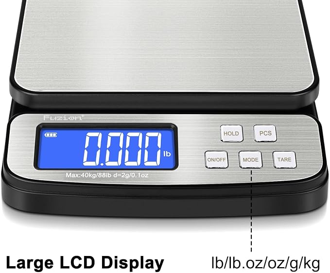 Fuzion Digital Shipping Postal Scale 88lb x 0.1oz, Stainless Steel Platform | All-in-1 Shipping Scale, Large Display, Hold/Tare/PCS Counting, Easy Calibration, 5 Units, Scale for Packages, Small Business - Image 2