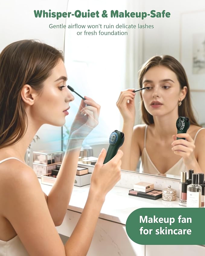 Portable Handheld Fan, Cute Bear Mini Fan with 11000 RPM High Speed, Rechargeable Personal Fan with 4 Speeds, Pocket Small Fan for Travel, Makeup, Lash, Gifts for Women Girl - Olive Green - Image 2