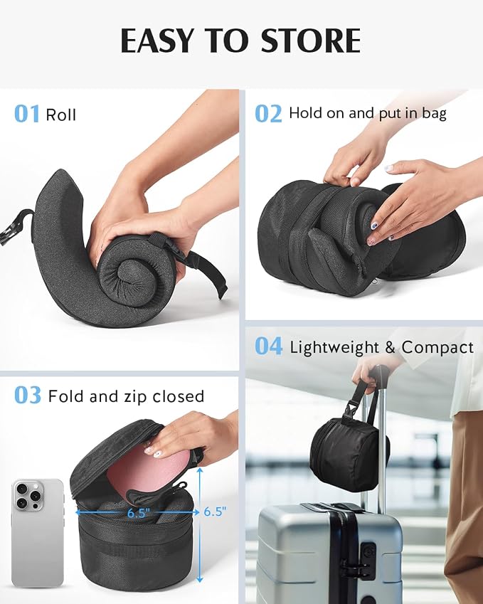 YFONG Travel Pillow with Head Support & Sleep Mask for Long Flights, Pink | Patented 360° Support System, Prevents Bobbing, Airplane Head Strap, 3D Eye Mask, Memory Foam Neck Pillow, Travel Essential - Image 8