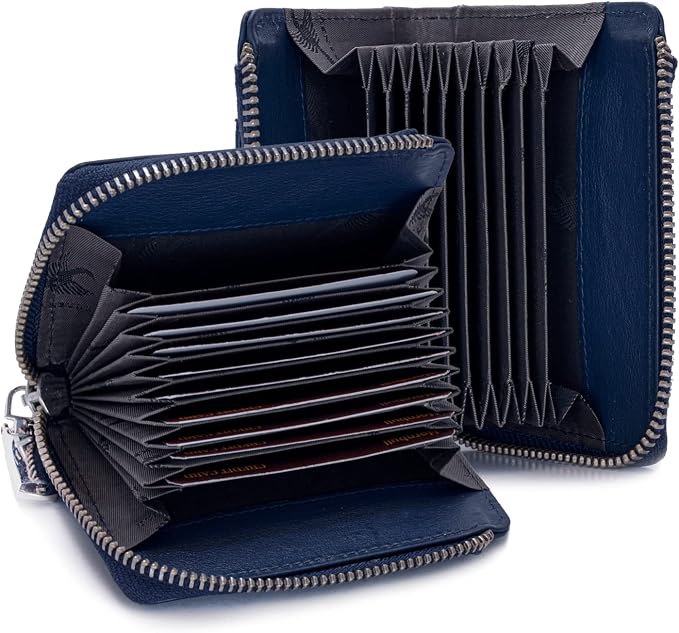 HORNBULL Steve RFID Blocking Leather Wallet for Men | Vertical Credit Debit Card Holder, Zip Around Wallet (Navy) - Image 6