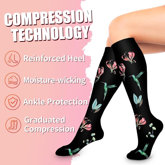 Compression Socks for Women & Men Circulation (6 Pairs) 15-20 mmHg is Best Support for Athletic Running,Nurse - Image 7