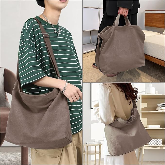 Women's Canvas Tote Bag inside Out Bag with Adjustable Crossbody Strap for Work Travel Shopping Durable Handbag for Men - Image 2