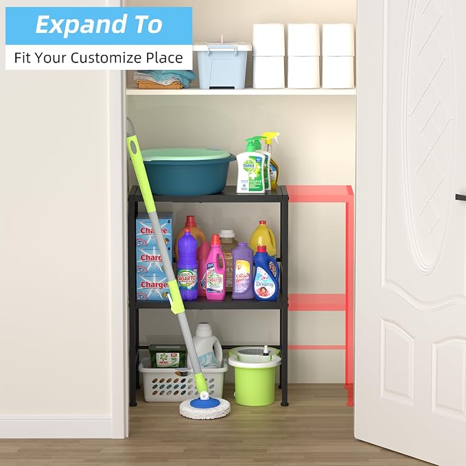 2-Tier Expandable Metal Storage Shelves, 150LBS Heavy Duty Shelving Units and Storage,Adjustable Utility Organization and Storage Shelf Rack For Kitchen Garage Laundry Bathroom Pantry Warehouse - Image 7