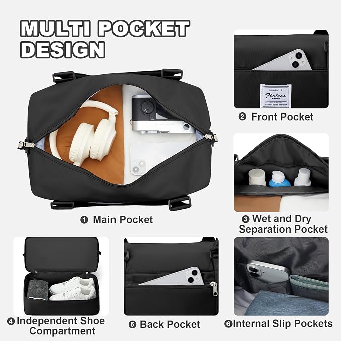 Travel Duffel Bag, Sports Tote Gym Bag, Shoulder Weekender Overnight Bag for Women - Image 7