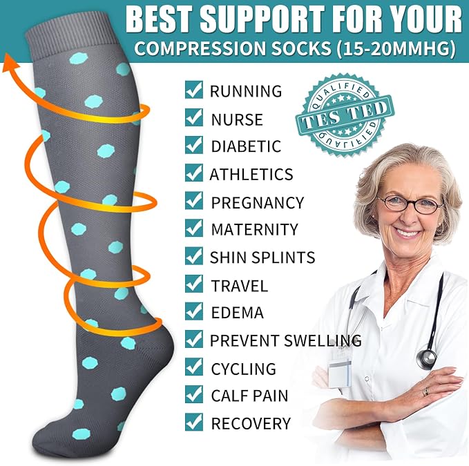 Compression Socks for Women & Men Circulation(6 pairs)-Graduated Supports Socks for Running, Athletic Sports - Image 5