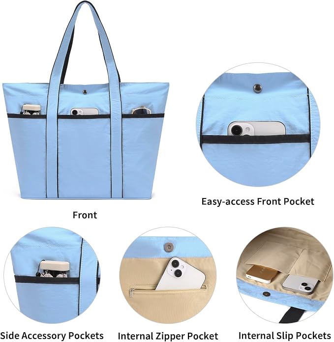 Corduroy Tote Bag for Women Crossbody Bags Lightweight Handbags Shoulder Bag with Zipper Pockets for Work Shopping - Image 6