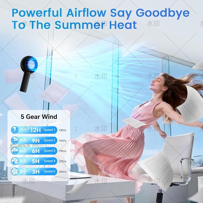 ZOZOO Portable Fan, USB Rechargeable 5 Speed Handheld Fan,LED Display &High Power Motor Table Fan, 2 IN 1 Quiet Strong personal fans for Travel,Camping,Beach Concert (Black) - Image 4