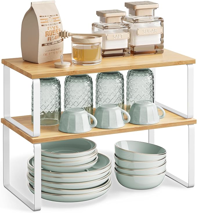 SONGMICS Cabinet Organizer Shelf, Set of 4 Spice Rack, Kitchen Storage | Nightstand with USB Ports and Outlets, for Living Room, Bedroom, Plug-in, 11.8 x 13.4 x 22.8 Inches, Chestnut Brown and Black - Image 8