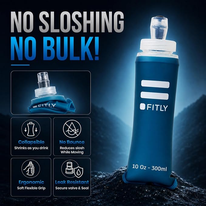 FITLY Soft Flask - Shrink As You Drink Soft Water Bottle for Hydration Pack - Folding Water Bottle Ideal for Running, Hiking, Cycling, Climbing & Rigorous Activity - Image 4