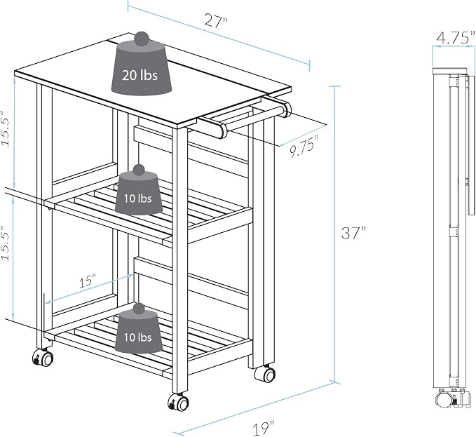 Casual Home Trek Folding Natural Kitchen Cart, 27"W (372-30) - Image 6