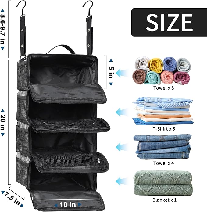 esouler Suitcase Organizer - Hanging Packing Cubes & Portable Collapsible Travel Shelves for Carry-on (Grey, Small) - Image 2