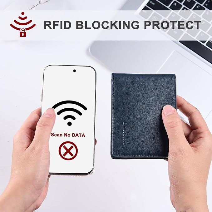 Chelmon Slim Wallet for Men ID Window with RFID Blocking Front Pocket Minimalist Bifold Bussiness Card Holder Gift for Men, Dark Blue - Image 4