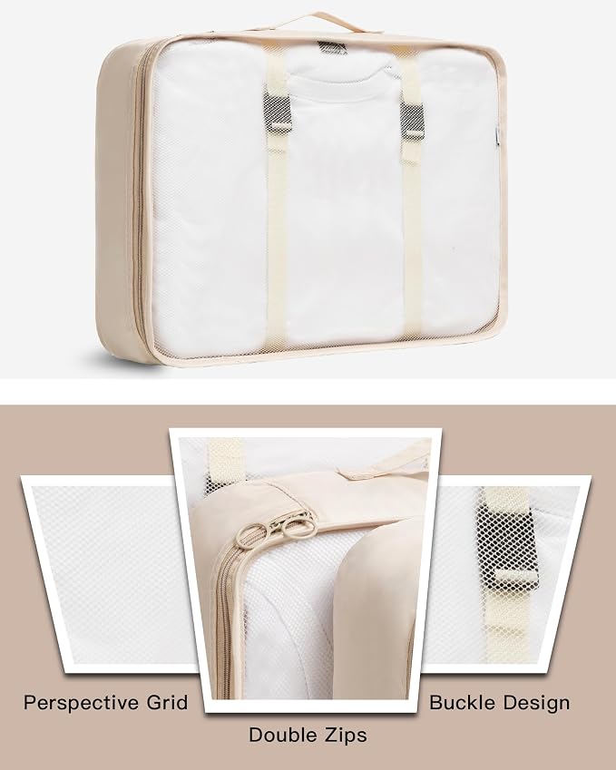 9 Set Packing Cubes for Carry on Suitcase Travel Organizer Bags for Luggage Suitcase Organizer Bags Packing Cube Set for Packing Women Men (Beige) - Image 4