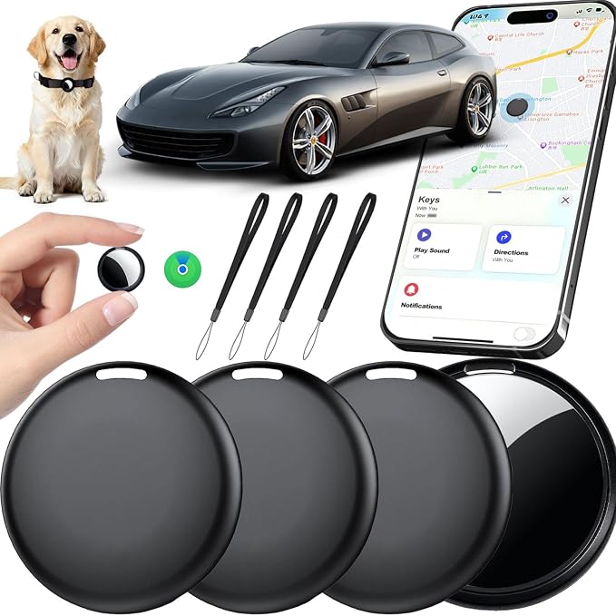 GPS Tracker for Vehicles No Subscription for iOS Only - 4 Pack | Undetectable Car Tracker, Precise Location Bluetooth Tag Compatible with Apple Find My for Key Luggage Kid Pet by RGIMF