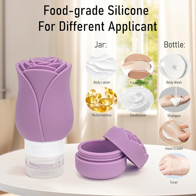 3 OZ Travel Bottles Leakproof for Travel TSA Approved & Refillable Mini Cream Containers Set 8 Pack – Silicone Squeeze Tube Rose Bottle for Shampoo Lotion Body Wash BPA Free with Bag, Purple - Image 6