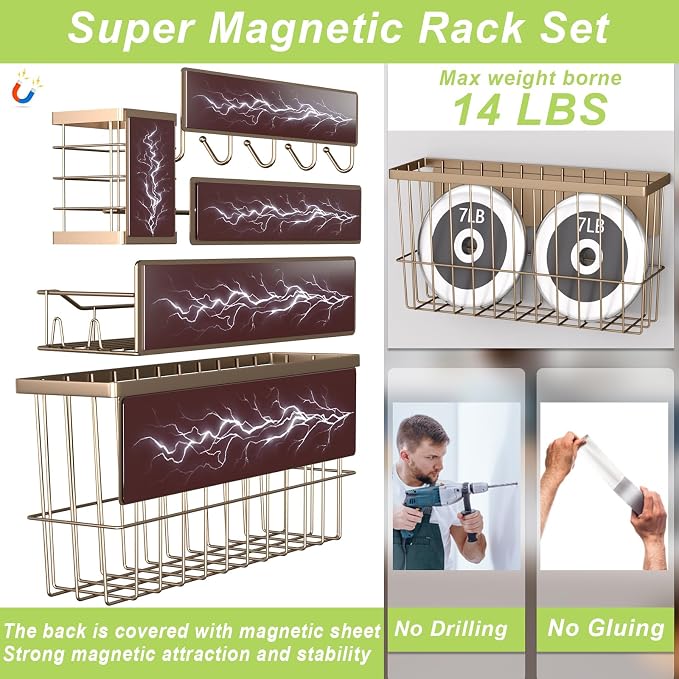 Magnetic Spice Rack for Refrigerator, 7 Pack Magnetic Fridge Shelf for Kitchen Organization Storage, Moveable Spice Organizer W/Paper Towel Holder, Utensil Caddy, Cutting Board Rack (Brown) - Image 3
