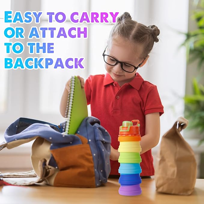 Chengu 8 Pcs Collapsible Water Bottles 16 oz Foldable Travel Bottles Bulk | Leakproof Reusable with Clip, Portable for Camping Hiking Cycling Gym Yoga, Space-saving Collapsible Design - Image 6