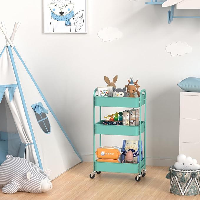 MAX Houser 3-Tier Rolling Utility Cart with Caster Wheels,Easy Assembly, for Kitchen, Bathroom (Turquoise) | Easy Assembly, multi-purpose storage trolley for kitchen, rolling cart with smooth caster wheels for bathroom - Image 4