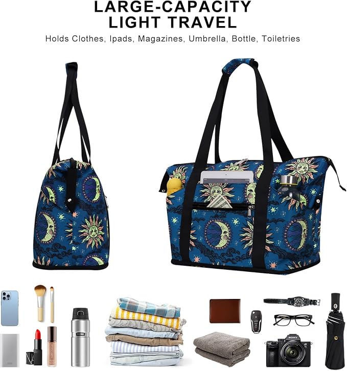 Expandable Duffel Bag for Women with Trolley Sleeve/Wet Pocket Weekender Travel Tote Large Carry On Overnight Luggage - Image 6