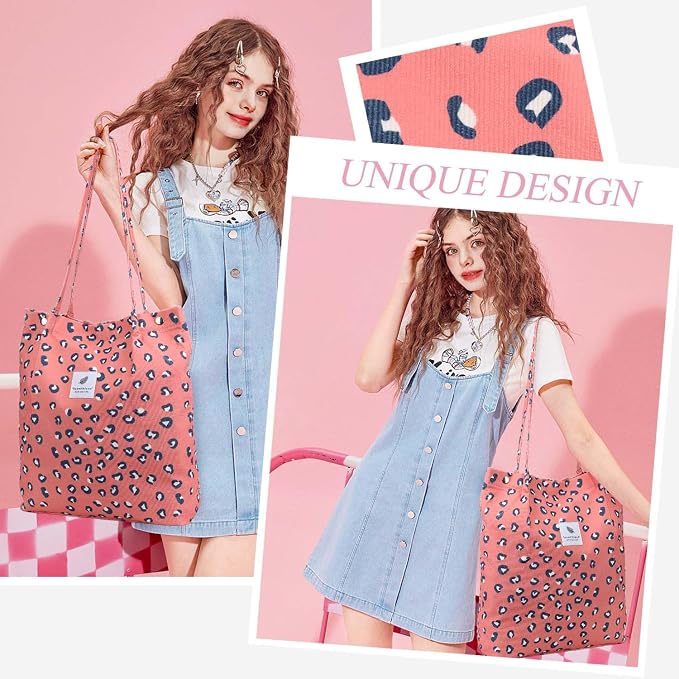 LHMTQVK Corduroy Tote Bags for Women, Large Capacity Tote Purse Reusable Grocery Shoulder Bag with Inner Pockets - Image 6