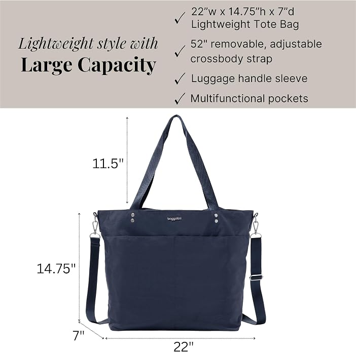 Baggallini Carryall Tote - Lightweight Nylon Zipper Top Weekender Travel Beach Bag w/Luggage Sleeve - Image 4