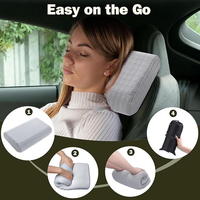 Vekkia Camping Pillow, Memory Foam Travel Pillow with Washable Cover,Gray-M | Ergonomic Supportive Pillow for Sleeping Ideal for Adults Kids Travel, Hiking, Airplane and Car-S, Compressible Pillow - Image 5
